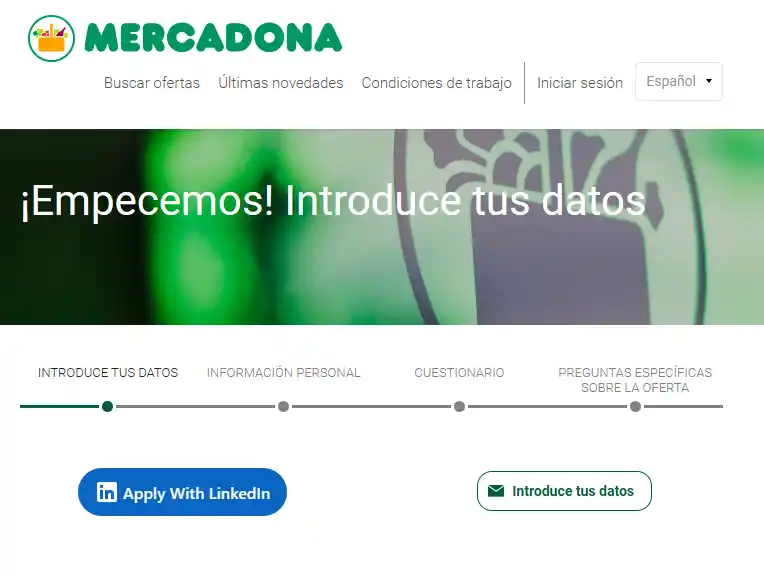 Formulario de inscripción para postular a las ofertas de empleo de Mercadona