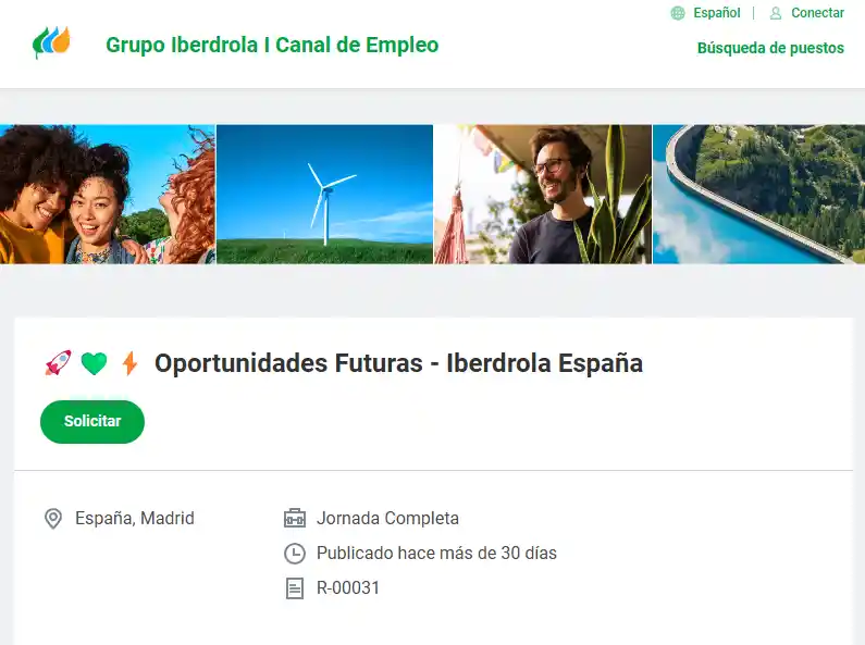 Página de empleos ofrecidos por Iberdrola