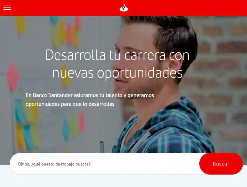 Página de empleos ofrecidos por Santander