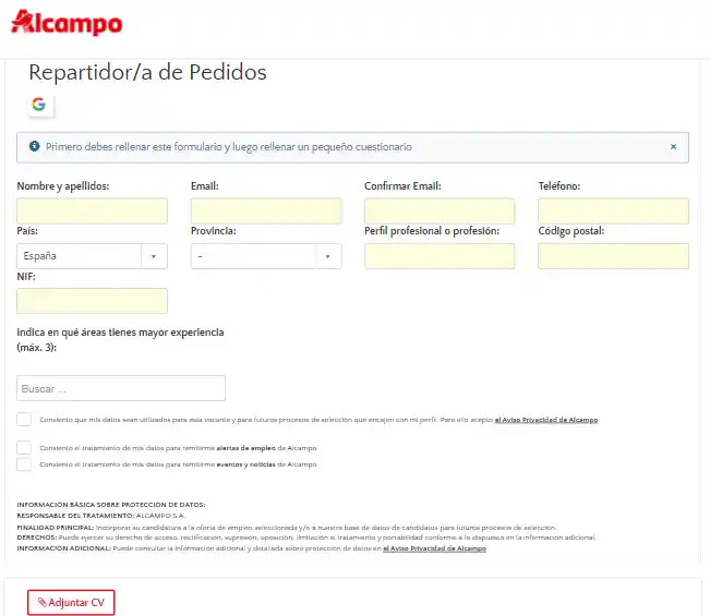 Postulando a trabajos en Alcampo