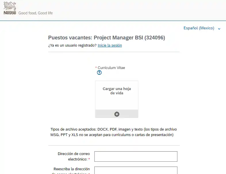 Postulando a trabajos en Nestlé