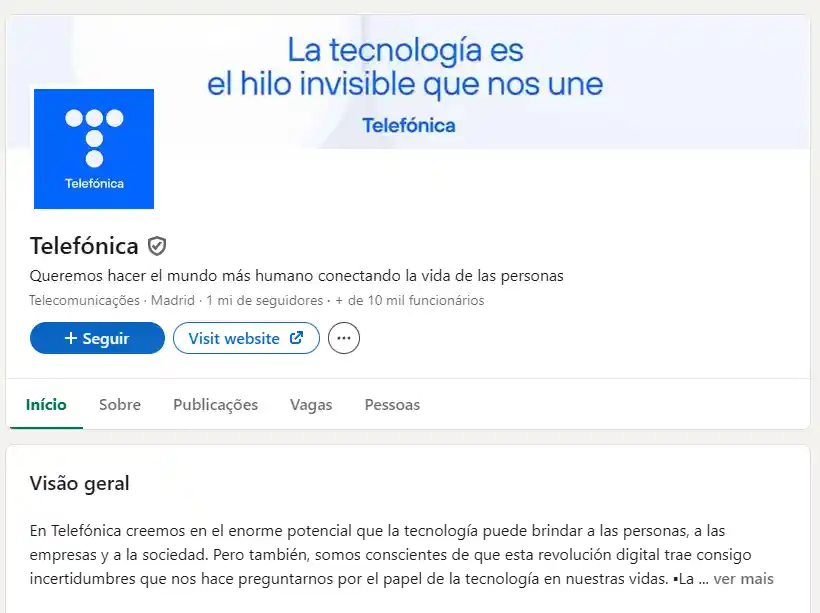 Página de empleo en LinkedIn de Telefónica
